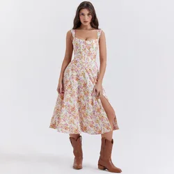 Suninheart Summer Pink Floral Print Corset Dress Midi Elegant Sexy Party Dresses Holiday Birthday Casual A Line Women Clothing