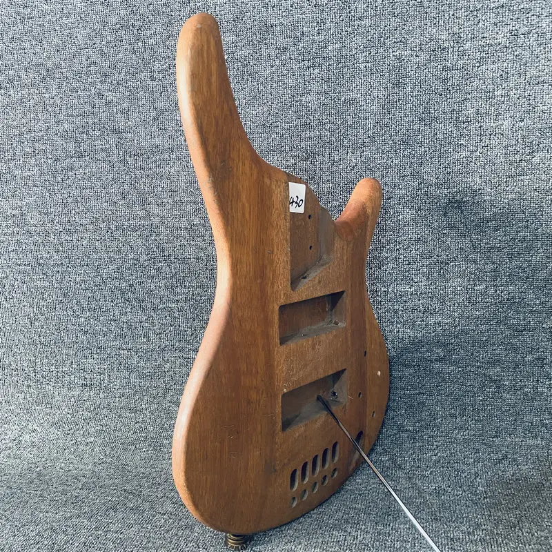 HB430  5 Strings Electric Bass Right Hand Unfinished Jazz Bass Body in Solid Redwood for DIY Replace with Damages Fixed Bridges