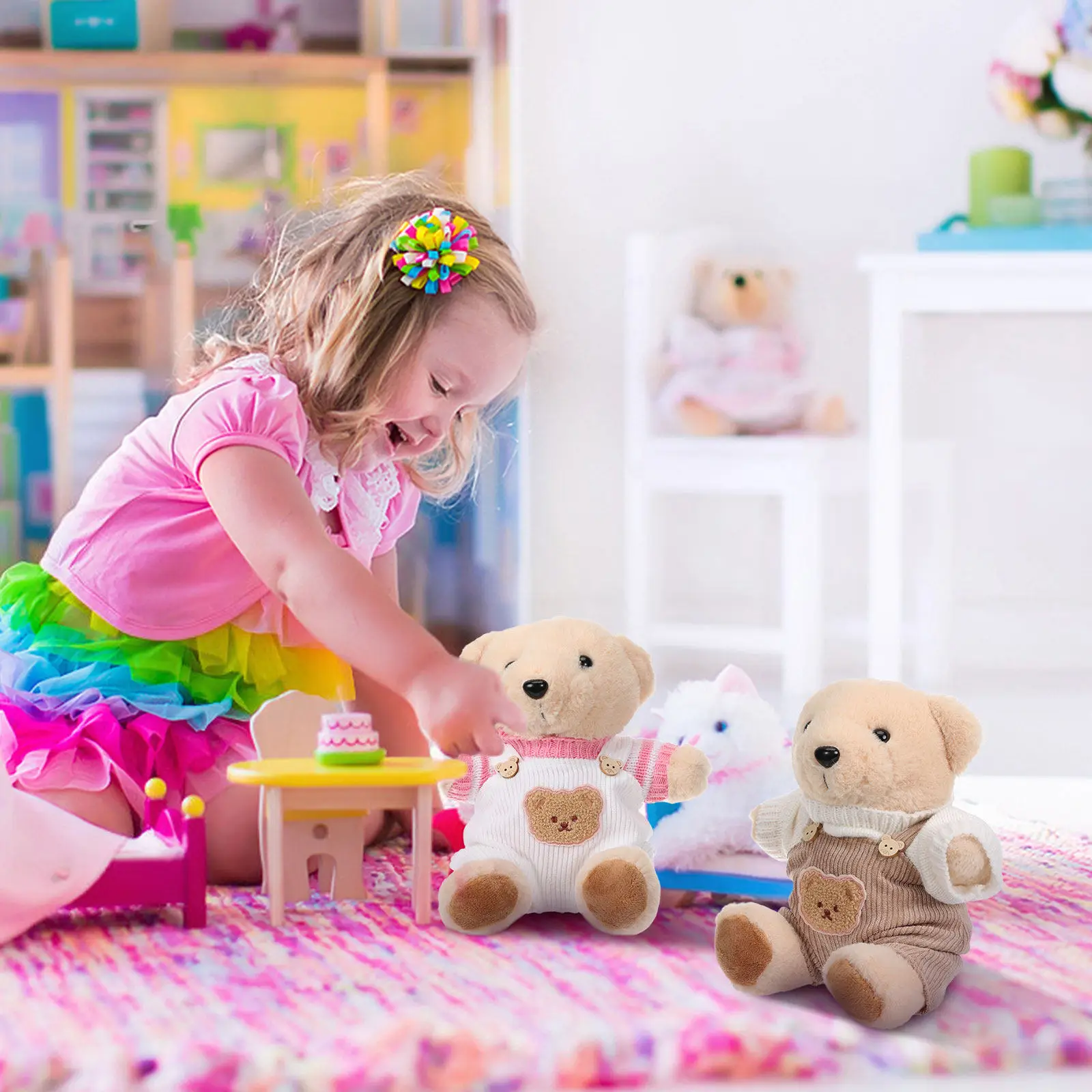 

2 Sets Soft Fabric Bear Sweater Suspender Pants Stuffed Animal Clothes Comfortable Outfit for Small Stuffed Animal Dress Up