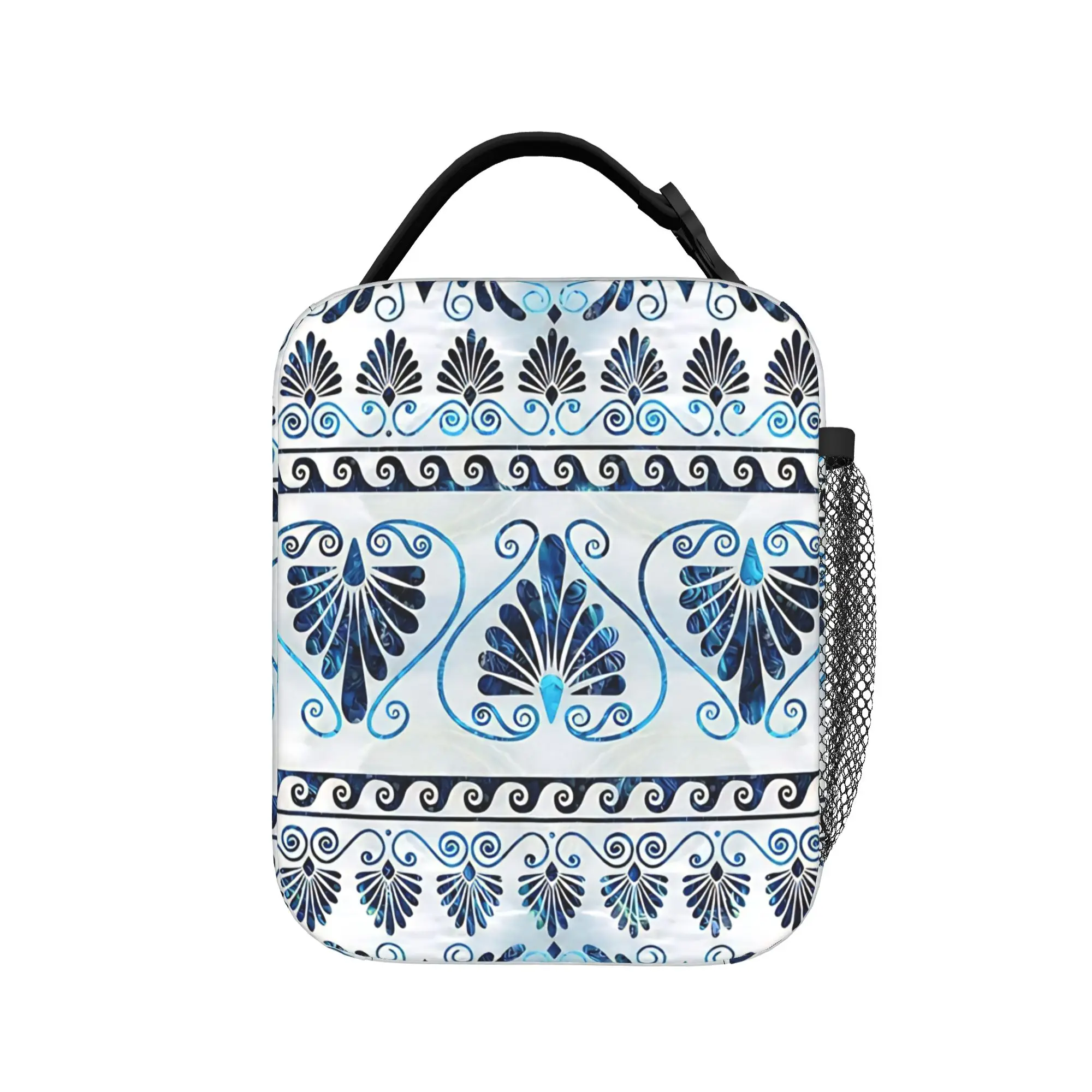 Blue Ornate Floral Lunch Bag  Funny Lunch Box For Child Picnic Convenient Cooler Bag Oxford Graphic Design Thermal Tote Handbags
