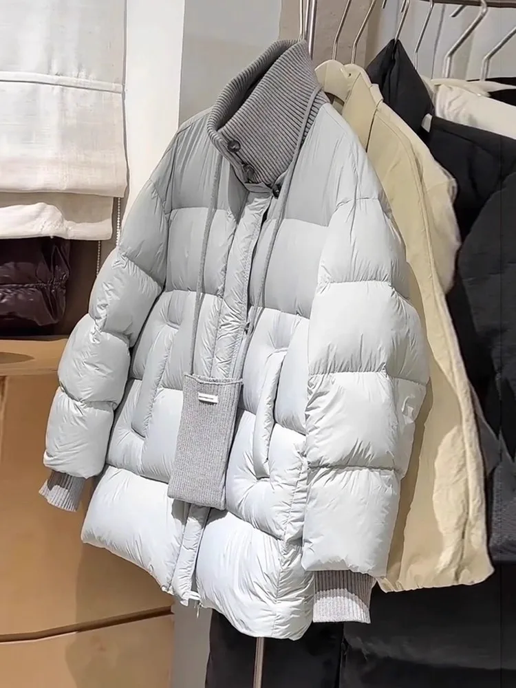 

plus Size Korean Sle Stand Collar Knitted Patchwork Thi Warm Cotton Jaet Women Winter Loose Fit New Sle Slimming Oute...