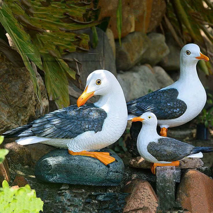 Garden Bird Statue 2pcs Outdoor Resin Seagull Birds Crafts Animal Statues Yard Art Figurines Sculpture Accessories Decoration