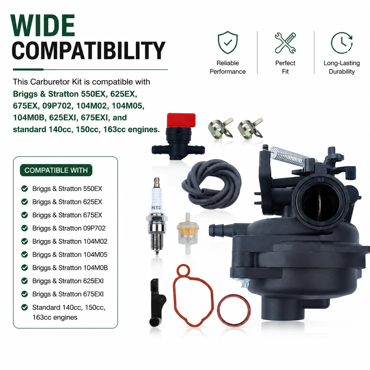 Carburetor Tune Up Kit with Spark Plug Fuel Filter Line Valve Clamps For Briggs Stratton 550EX 625EX 675EX 09P702 Engine Parts