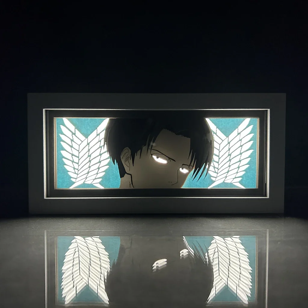 Anime Attack on Titan Fiugures Peripherals Levi Led Light Paper Cut Shadow Box Mikasa Figures Lightbox Ornaments Toy Boys Gifts