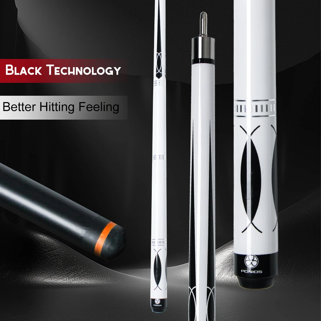 PONIOS Carbon Fiber Pool Cue Stick, 2pieces 58inch Low Deflection Professional Cue Stick for Billiards, Carbon Fibre Shaft with 11.5mm/12.5mm Tip (19oz-20oz) view 2