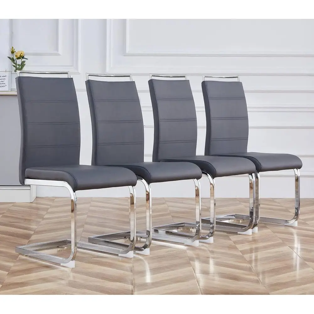 

Набор из 4 обеденных стульев, обитых искусственной кожей PU, с высокой спинкой и дизайном спинки с горизонтальными полосами для столовой