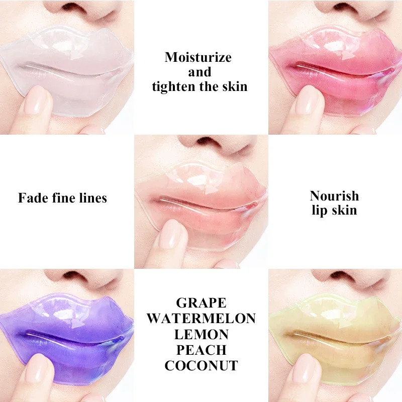 20 PCS Marine Collagen Lip Masks Set 5 Fruit Flavors Mix Patches for Dry Lips Skin Care Hydrating Smooth Lip Fine Lines