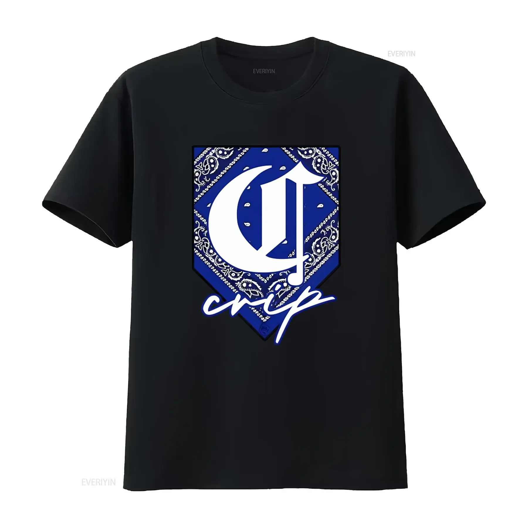 Crip Blue Bandana Print Short sleeve T shirt vintage Washed Casual Comfortable Stylish streetwear Versatile Soft Slightly