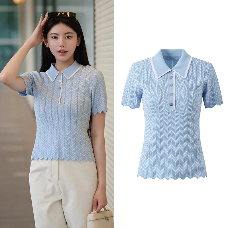 

Faionable ажурный трикотажный топ ort Sve Word Pattern Design, новое поступление, женская футболка из ледяного шелка