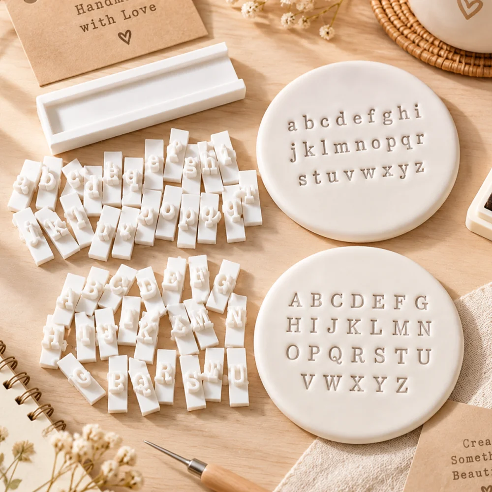 Mini Standard Font Letter and Number Clay Stamp Set, with Matching Track Tools, Reusable Decorative Craft Molds, Suitable for Jewelry Making and Ceramic Artwork