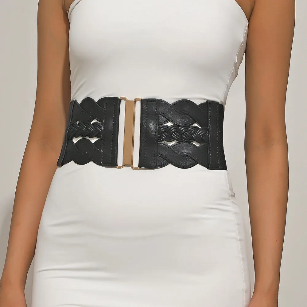 

Metal Buckle Woven Stretch Girdle Elastic Coat Decor Women Waistbands Trouser Decor All-match Dress Decoration Ladies/Girls