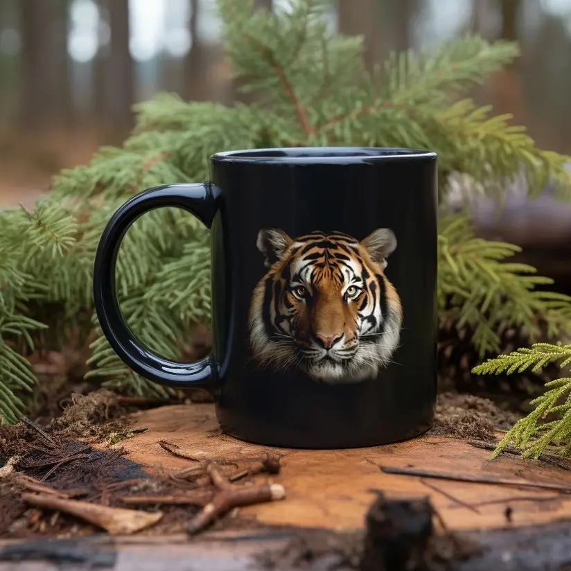 1pc tiger the king of animal balck Ceramic Mug 11oz ceramic office coffee mug christams gift cup