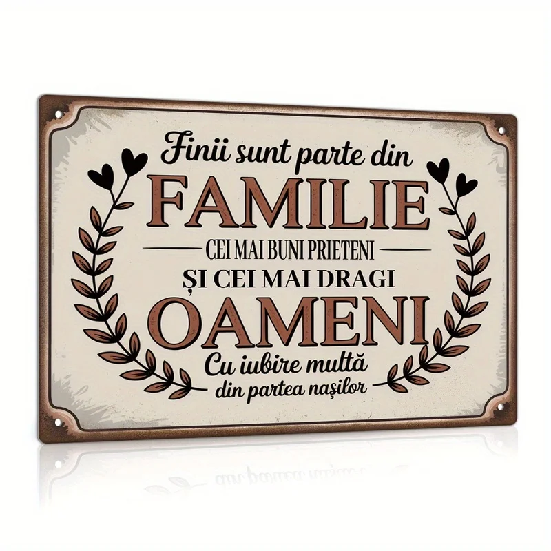 Vintage Metal Wall Sign with Romanian Text, Elegant Font Pre-Drilled Design, Decorative Plaque for Home, Bar, Cafe