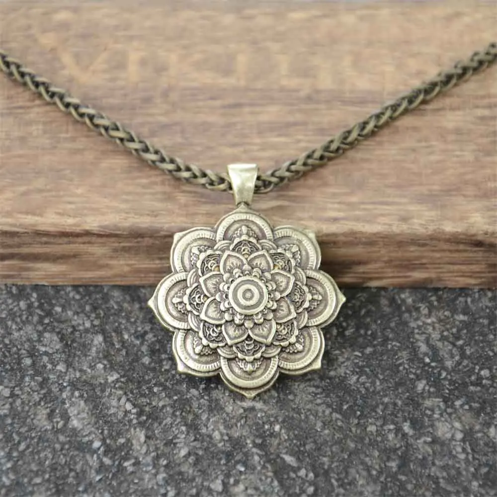 Retro OM Yoga Lotus Mandala Pendant Necklace For Women Jewelry Gift