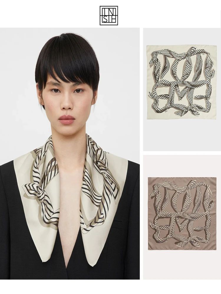 

Nordic Luxury Roman Sle Twisted Stitch Print Diagonal Silk Square Scarf 60cm Women's Headscarf Accory Versatile Geometri...