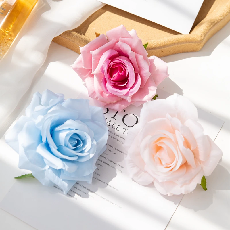 100PC 10CM Wholesale Artificial Flowers for Scrapbook Christmas Home Decor Wedding Garden Rose Arch Fake Silk Head Candy Box