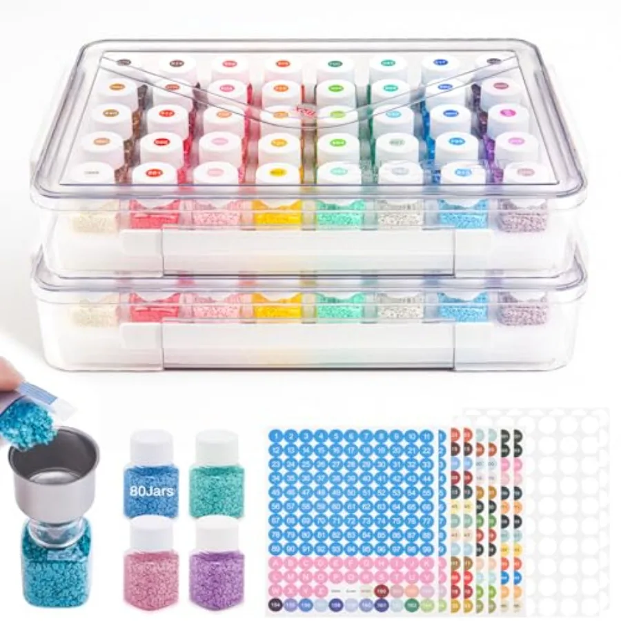 

Diamond Painting Storage Bead Organizer for Diamond Art Accessories Clear Plastic Storage Boxes with Foam Base and Label Sticke