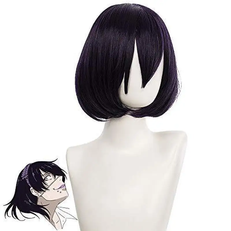 Anime cosplay black and purple mixed color face-slimming wig