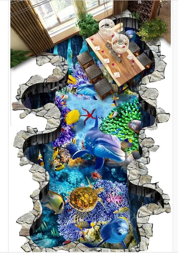 

PVC Wall paper self-adhesive Floor mural Underwater World Dolphin Custom Photo self-adhesive 3D floor