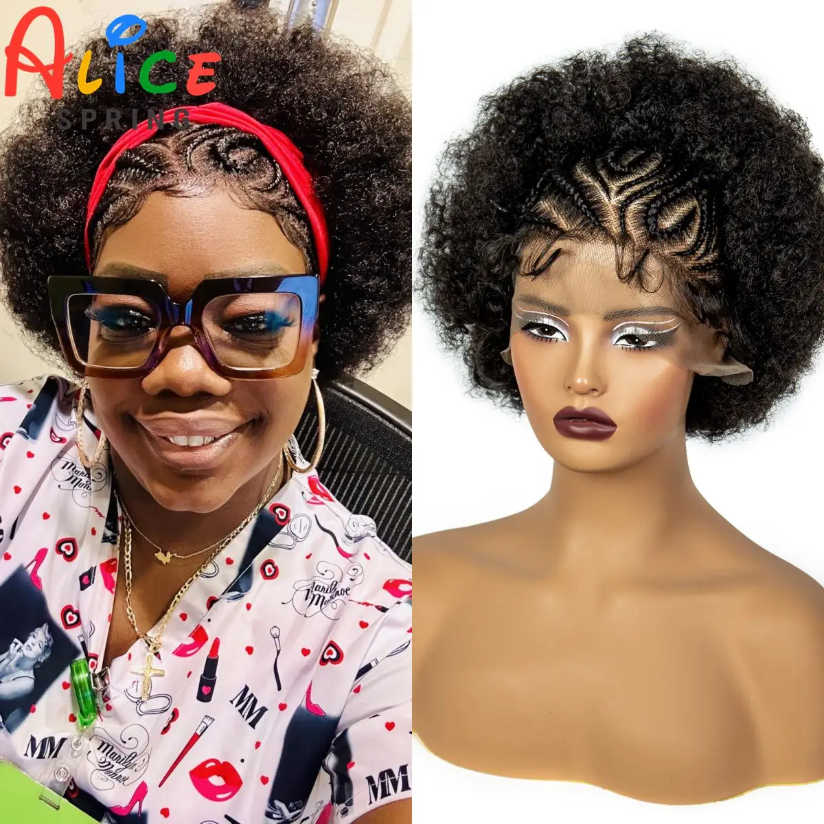 Short Afro Kinky Curly Braided Wigs Synthetic Transparent Lace Front Curly Braided Lace Wig With Baby Hair For Black Women