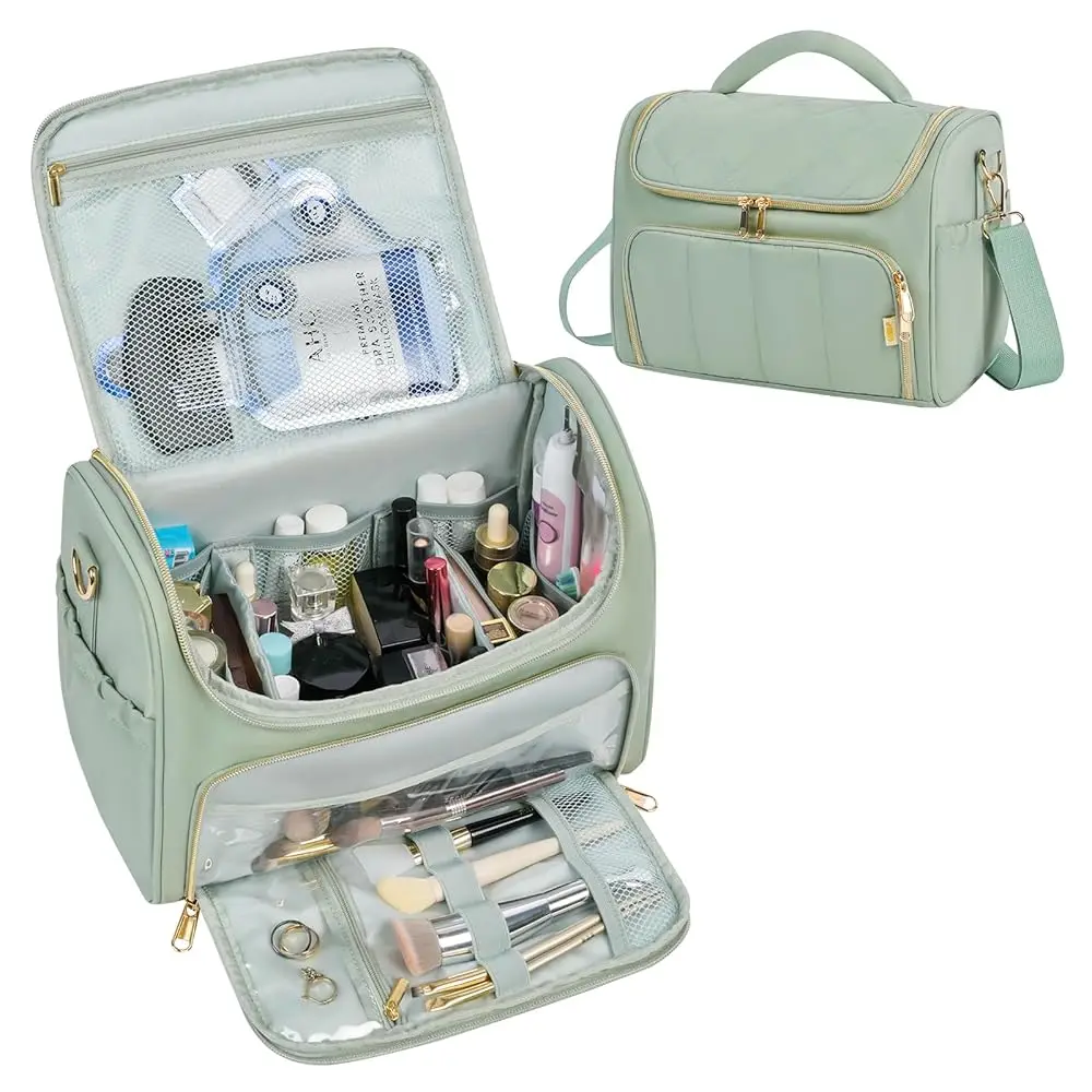 

Travel Toiletry Bag Large Cosmetic Makeup Bag Organizer for Women,Wide-open Make Up Bag Waterproof Makeup Case Travel Bag wi