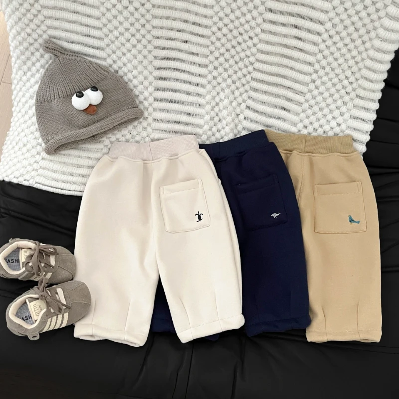 

2025 Winter Hot Selling New Children's Velvet Embroidered Thick Casual Warm Pants