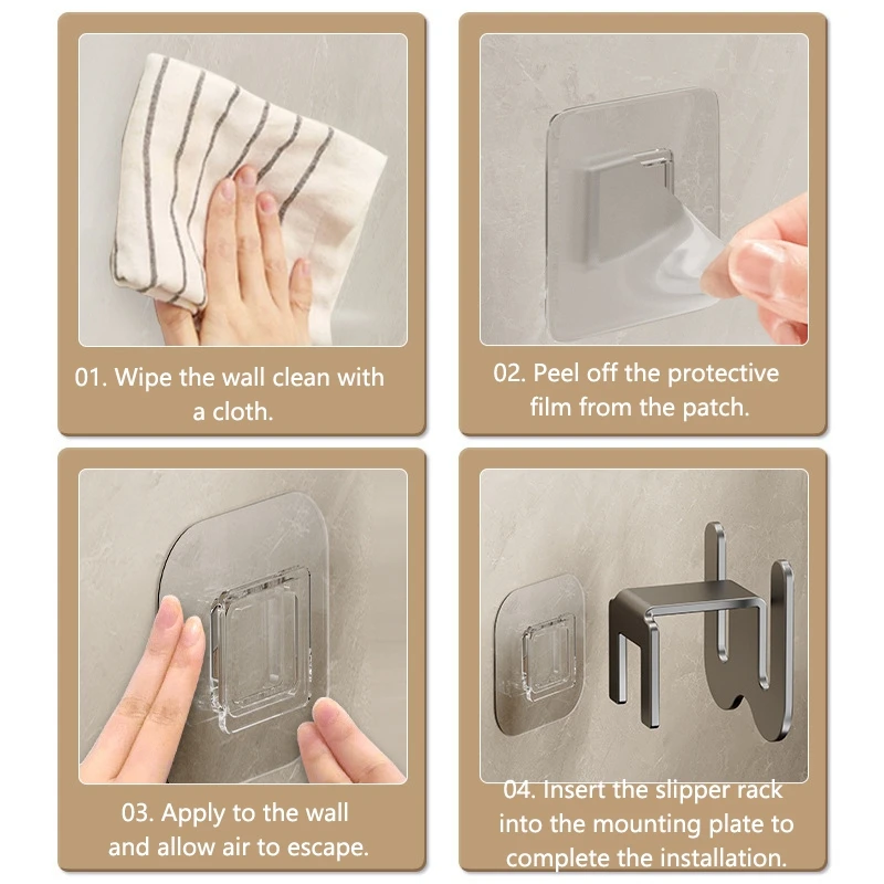 Multifunctional Wall Mounted Slipper Rack Non-Perforated Shoe Storage with Drainage and Hooks for Bathroom Door - view 6