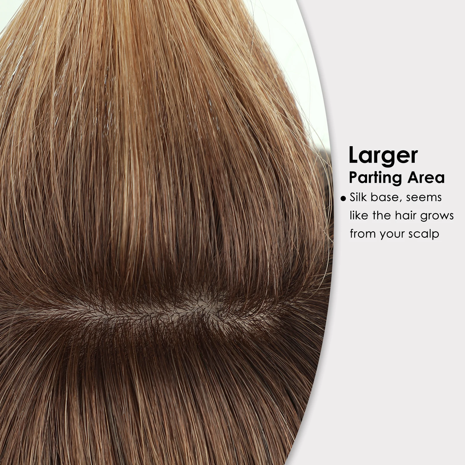 Brown Ombre 100% Human Hair Toppers with Bangs 14 Inch Clip In Remy Hairpieces for Women Dark Root Hair Extensions Daily Party