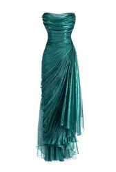 Shiny Mermaid Evening Dress Green Prom Dresses Strapless Side Slit Formal Customized Night Cocktail Party Gowns Plus Size