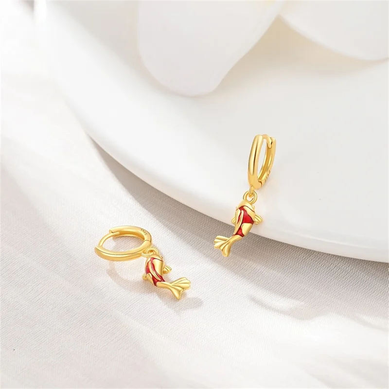 925 Sterling Silver Golden Koi Earrings For Women Fashion Exquisite Birthday Anniversary Jewelry Gifts