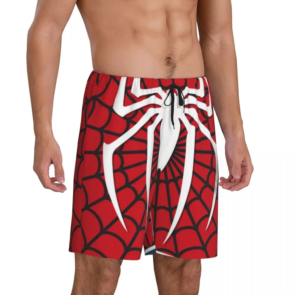 Custom Spider Man Web Pajama Shorts for Men Sleepwear Lounge Bottom Stretch Sleep Short Pjs with Pockets