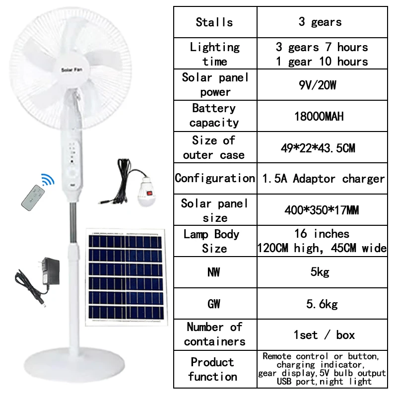 

Factory Solar Fan 16 18 Rechargeable Solar Floor Fan