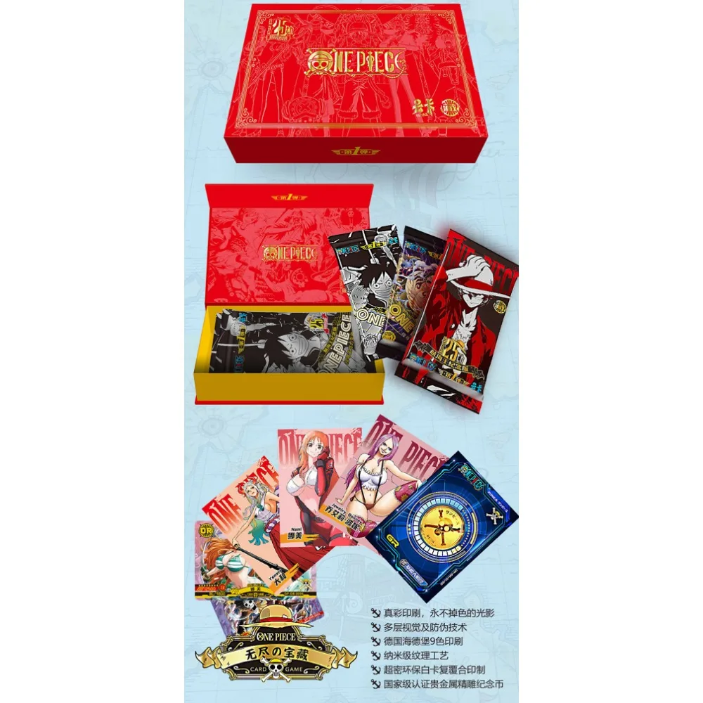 One Piece Cards Japanese Anime Different Group Logos 25th Anniversary Edition Gold Coin Limited Collection Card Kids Gifts Toys