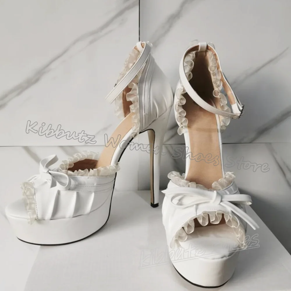 

Сандалии с пряжкой и ремешком и бантом на платформе, с круглым носком, на тонком высоком каблуке, однотонная кожаная модная роскошная элегантная лаконичная пикантная женская обувь