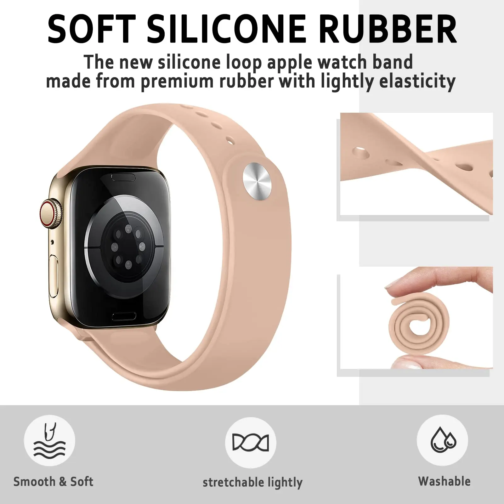 Силиконовый ремешок для Apple Watch Band 44 мм, 40 мм, 46 мм, 41 мм, 45 мм, 38 42, ремень-браслет Loop iwatch series 7 se 6 8 9 10 Ultra 2 49 мм