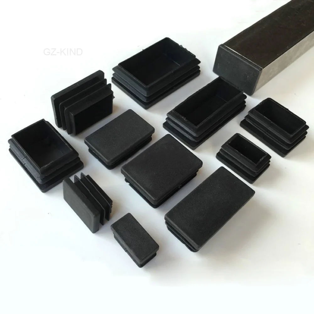 Retângulo preto plástico Blanking End Caps, tubo de tubo insere Plug Bung, 40x60mm, 2 pcs, 4 pcs, 8pcs