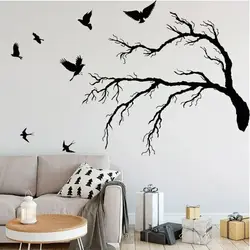 Bird Wall Sticker Flock of Birds Mural Tree Branch Vinyl Decals Gothical Home Decor Self-adhesive Living Room Decoration O221