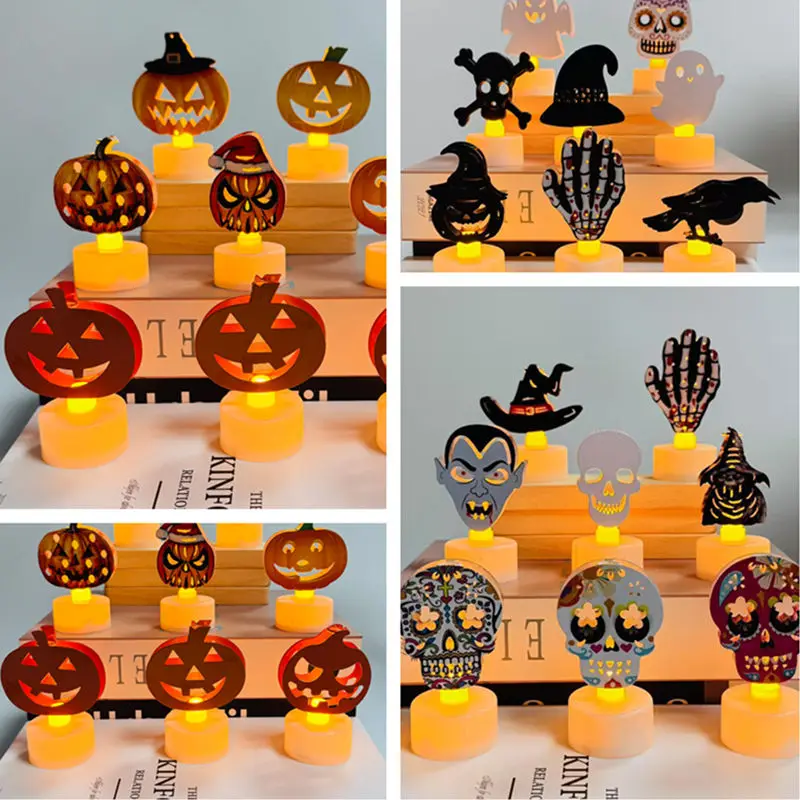 Halloween Party Kuchen Topper LED Kerze Licht Schädel Familie Halloween Desktop Nachtlicht für Kinder Kuchen Topper Dessert Dekoration