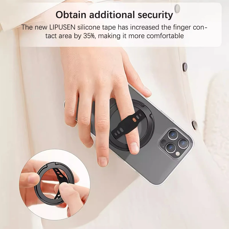 Magnetic Phone Grip And Stand With Silicone Finger Strap For Magsafe Ring Holder Only For IPhone 11 12 Pro/Pro 14Max/Mini