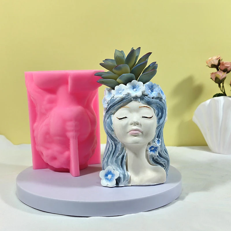 

Woman with Floral Wreath Silicone Mold for DIY Succulent Planters, Plaster and Resin Crafts