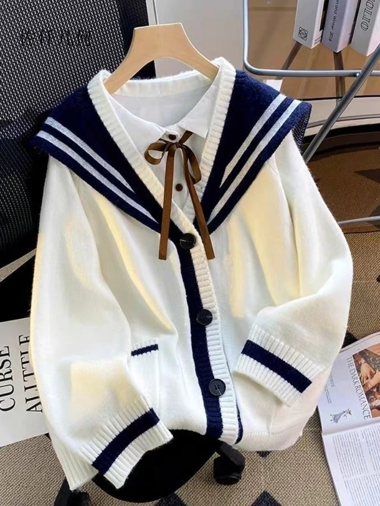 

Sweet Sailor Collar Sweaters for Women 2025 New Loose College Style Cardigan Woman