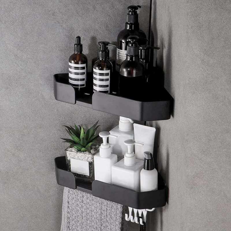 Shelf Box, Self-Adhesive Organizer, Not To Damage The Wall Mount In Kitchen Bathrooms 2 Pieces Black