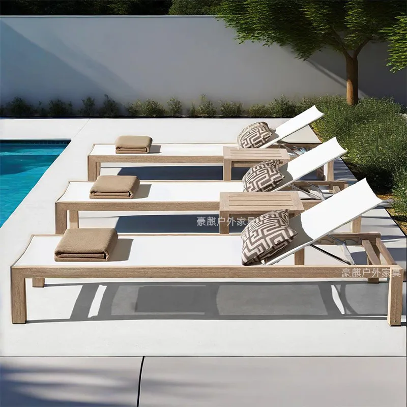 كراسي استلقاء خارجية من خشب الساج فيلا حمام السباحة B & B منتجع فندق على شاطئ البحر كراسي من الخشب الصلب المضاد للتآكل