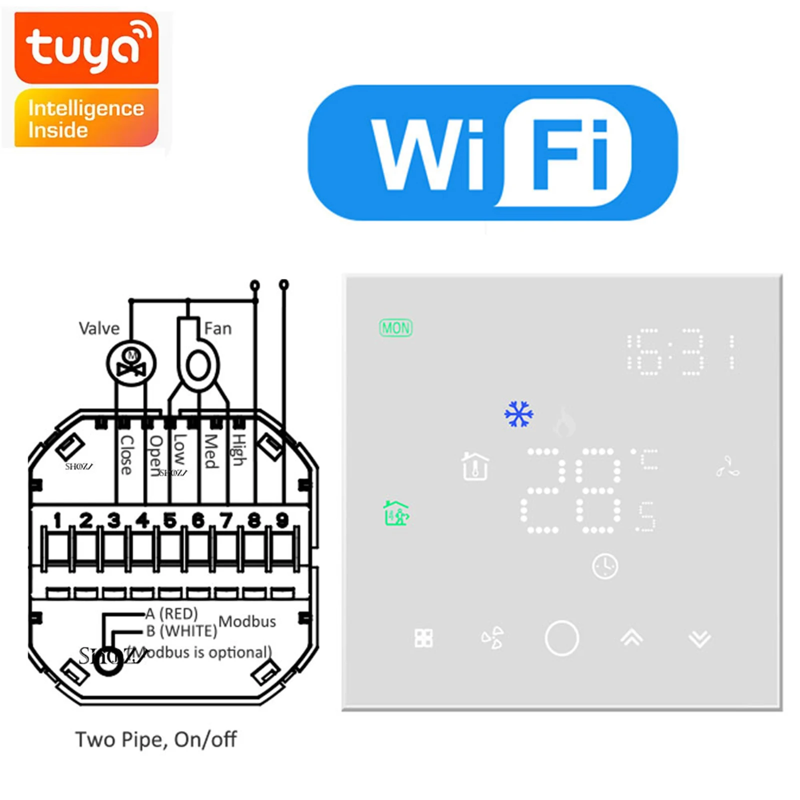 TUYA WiFi Slimme EC-regelaar 0-10V/PWM - Programmeerbare thermostaat voor fancoils (FCU) thuis/kantoor - HVAC-luchtsysteem