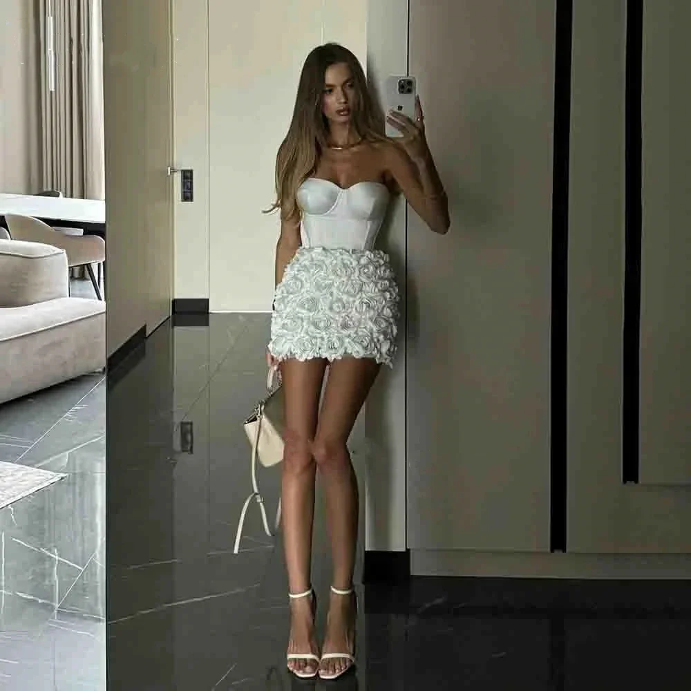 

Customized Sexy High quality Classic Simple Jersey Handmade Flower Ball Strapless Mini Dresses Cocktail Dresses Modern Style