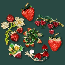 Vintage Fashion Enamel Strawberry Brooches For Women's Sweet Cute Pearl Vegetable Fruit Brooch Pins Clothing Accessories Gifts