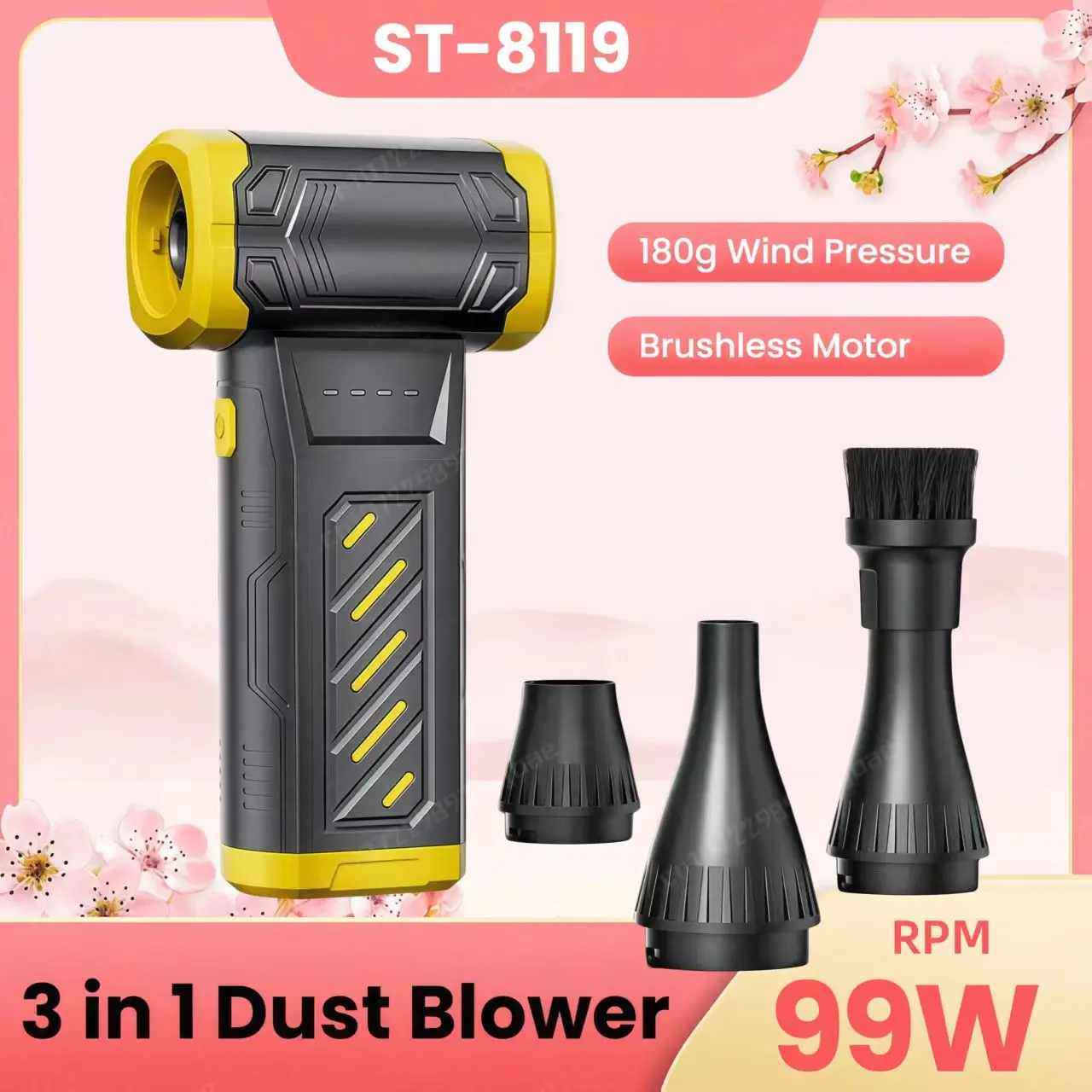 

3 IN 1 Portable Dust Blower 990000RPM Turbo Fan Blower Brushless Powerful Air Vacuum Blower Speed Adjustable Outdoor BBQ Blowing