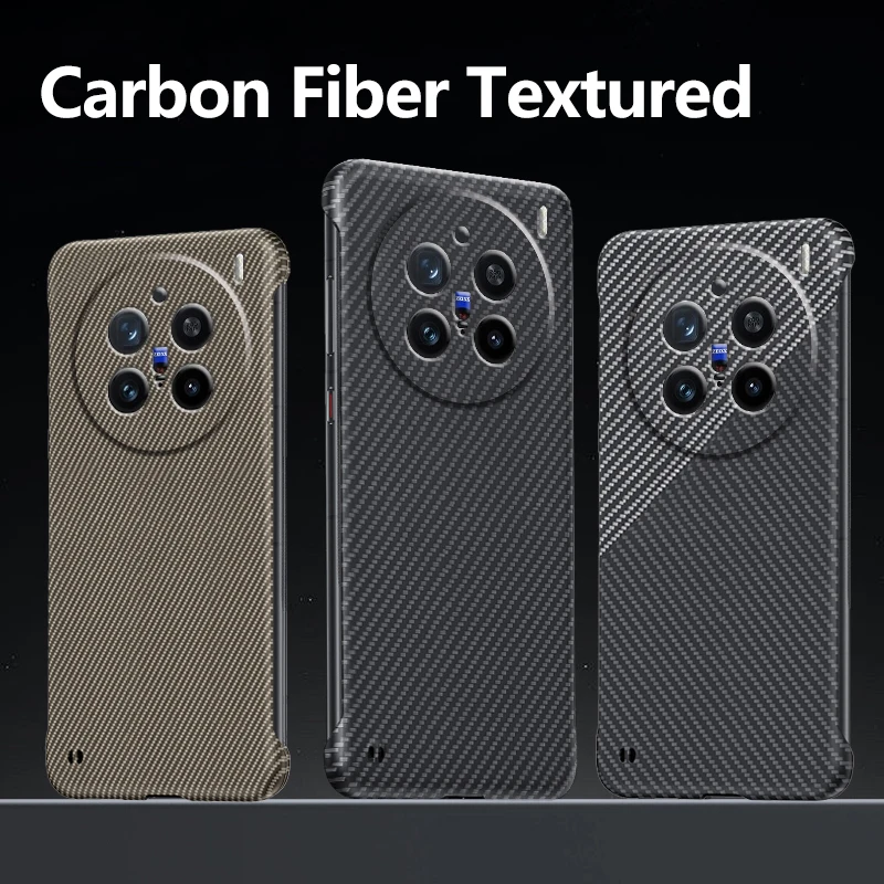 Carbon Fiber Case for VIVO X200 X100 Pro Texture Pattern Frameless Ultra Light and Weight All-inclusive Lens Phone Back Cover