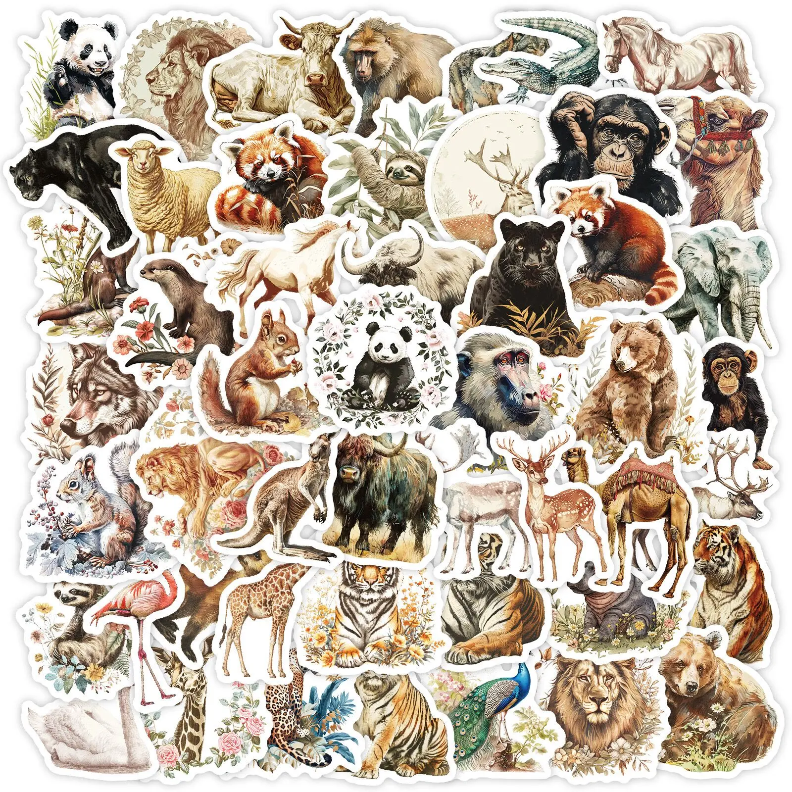 10/50pcs Cute Cartoon Africa Zoo Wild Animals Stickers Label DIY Stationery Notebook Luggage Car Laptop Sticker Kids Classic Toy