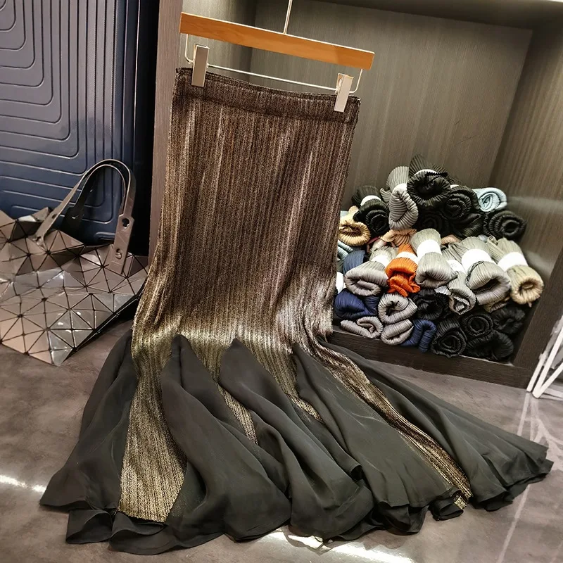 

Miyake Pleated Half Skirt Spring 2025 New Plisse Women Fashion Fold Stamping Elastic Waist Pleat Jupe Mesh Pleats Half Skirt